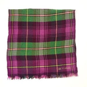 Etro Plaid Checks Purple Green Wrap Woven Scarf